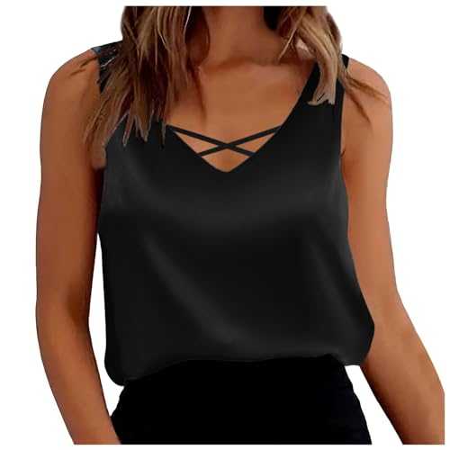 Camisole Tops for Women, Womens Solid Silk Satin Tank Tops Sexy V Neck Casual Cami Sleeveless Blouses Summer Basic Tank Shirt Fashion Loose Fitting Vest Tops