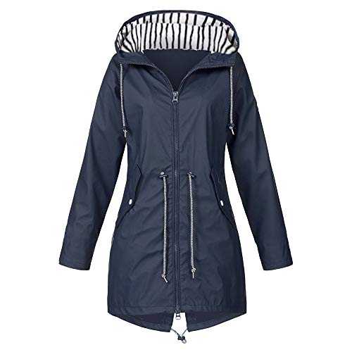 WILLBEST Trench Jackets for Women UK Casual Rain Jacket Outdoor Loose Long Hooded Windproof Coats Waterproof Comfortable Raincoat Outerwear Ladies Jackets Parka Trench Coats