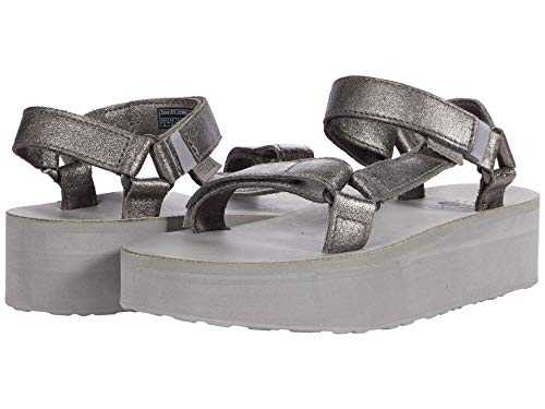 Women's W Flatform Universal Leather Sandals, Metallic Pewter, 8 UK