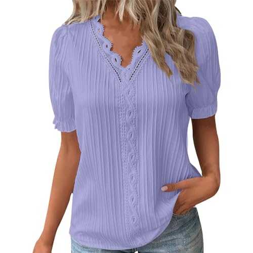 Womens Tops Casual V Neck Pleated Tunic Tops Shirt Blouse Short Sleeve Summer T Shirt Plain Button Tshirts Henley Tops Ladies Loose Plus Size Tee Shirt