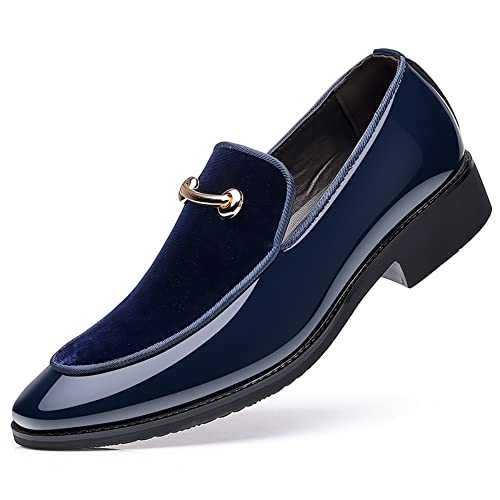 Fenlogft Men's Velvet Patent Leather Slip-on Dress Shoes Business and Parties Formal Events Smoking Slippers Loafers