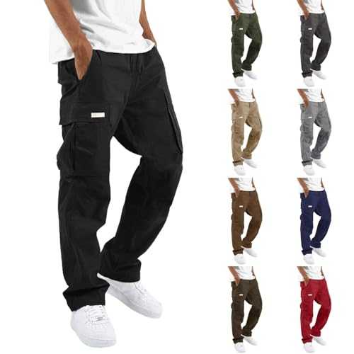 Mens Cargo Trousers UK Casual Elasticated Waist Tracksuit Bottoms Stretchy Drawstring Workout Pants Plus Size Lightweight Work Trousers with Pockets