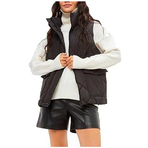 HAOLEI Women's Gilets and Bodywarmers UK Sale Clearance,Ladies Padded Gilet Outdoor Work Lightweight Quilted Down Jacket Casual Full Zip Plain Sleeveless Warm Waistcoat Winter Vest with Pockets