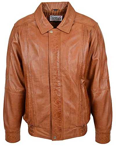 Mens Real Leather Bomber Jacket Classic Fit Blouson Style Jim