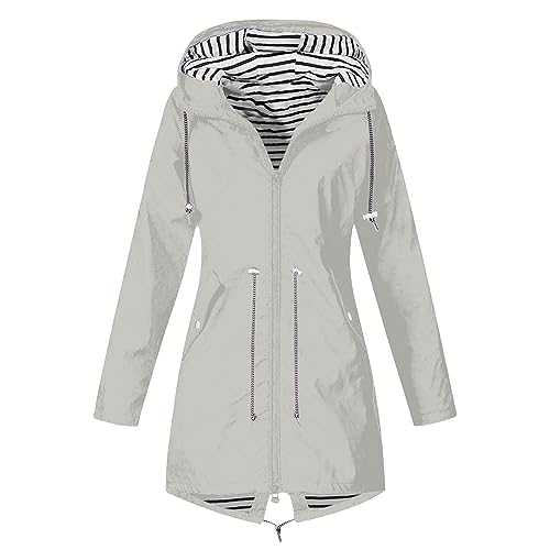 Women Outdoors Waterproof Hooded Jacket Plus Size Breathable Lightweight Windbreack Rainproof Multi-Function Raincoat Ladies Solid Daily Jackets with Pocket
