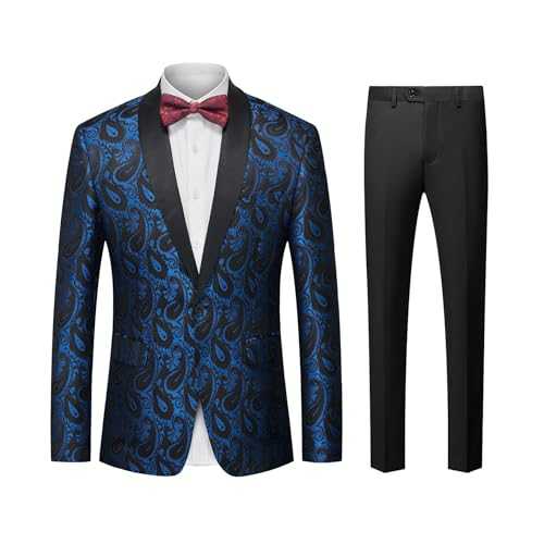 Pkrboro Men's Two Pieces Jacquard Suit Jacket and Pant One Button Shawl Lapel Party Prom Wedding Set Tuxedos