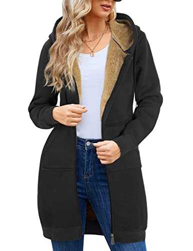 RITOSTA Hoodies Women - Women Zip Up Hoodie Fleece Jacket Women Ladies Hoodies Coat Long Sleeve Casual Hooded Sweatshirt Fleece with Pockets for Winter Warm Adults