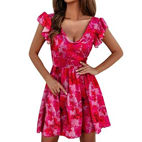 Dresses for Women UK Women Boho Floral Dress Sexy Printed Casual V Neck Party Evening Summer Beach Sundress Indian Dresses for Women