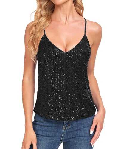 Women's Sequin Tops Sleeveless Glitter Party Tank Tops Shimmer Cocktail Club Camisole Vest