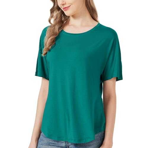 netdraw Women's Ultra Soft Bamboo Viscose Dolman Top Loose Fit Trendy Casual Lounge Short Sleeve Pajama Batwing T-Shirt