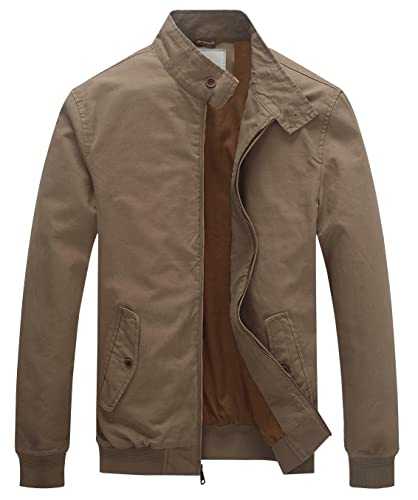 WenVen Men's Casual Jacket Outdoor Cotton Coat Lightweight Warm Jackets Classic Full-Zip Jacket Military Jackets Harrington Jacket