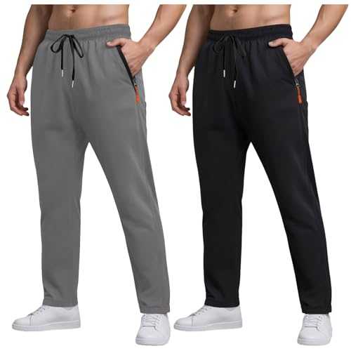 Pack of 2 Men's Jogging Bottoms with Zip Pocket Casual Trousers for Men UK Elastic Drawstring Waist Loose-fit Jogging Sweatpants Straight Leg Lightly Tracksuits Bottom Sports Gym Trousers