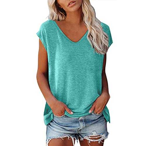 Summer Tops for Women UK Cap Sleeve T-Shirt Summer Solid Color Tank Top Casual Loose Shirts Basic Tee Tops Summer Tank Top Plain Casual Loose Fit Blouses Boho Tops for Women UK