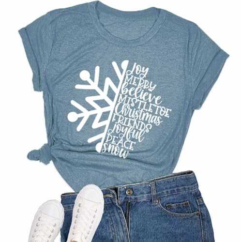 Merry Christmas Snowflake Shirt Women Xmas Winter T-Shirt Santa Family Outfit Joyful Faith Believe Blessed Top