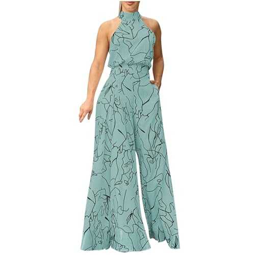 RLEHJN Maxi Dresses for Women UK Sale Clearance Summer Long Floral Dresses Jumpsuit Sleeveless Casual Tunic Dresses Halter Neck Tank Dress Beach Holiday Sundresses Size 8-16