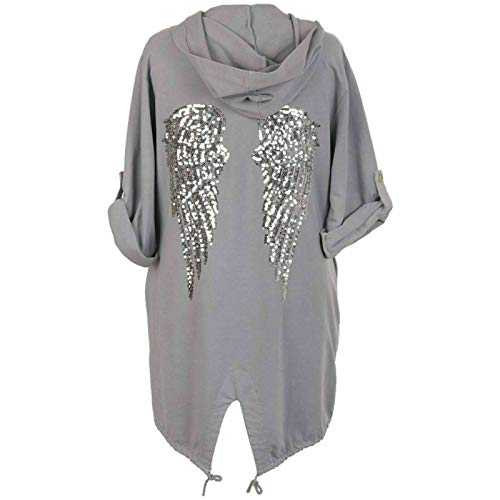 Women's Angel Wings Sequin Back Hoodie Oversized Longline Hooded Long Open Ladies Cardigan Cotton Winter Jacket Coat