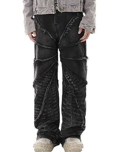 FantasyGears Y2k Jeans Men Grunge Hip Hop Baggy Pants Straight Leg Graphic Denim Joggers Loose Goth Trousers Streetwear