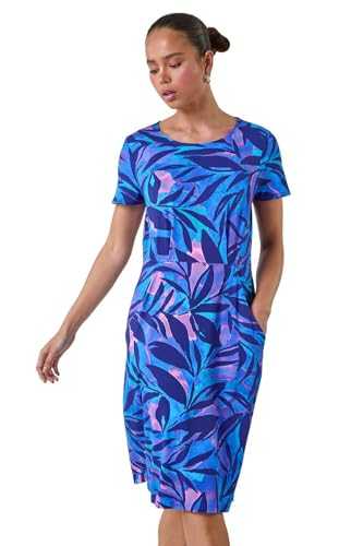 Roman Originals Shift Dress with Pockets for Women UK - Ladies Summer Autumn Winter Smart Casual Work Short 3/4 Sleeve Tunic Knee Length Pleated Gathered Waist Tea Loose