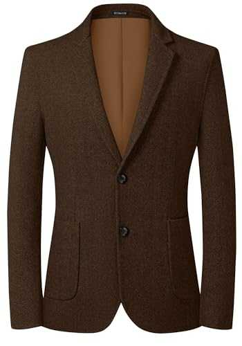 Mens Herringbone Tweed Blazer Vintage Wool Blend Sport Coat Jacket 2 Button Casual Wedding Groomsmen Prom Suit