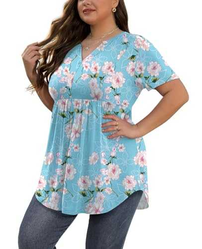 SHIJIALI Women's Plus Size Henley Shirts V Neck Button Tunic Tops Casual Long Sleeve Swing Flowy Blouse