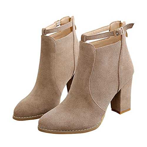 Wide Fit Cowboy Ankle Boots for Women Thick Heel Pointed Toe Ankle Boots Fashion Suede Fall Boots Zipper Comfort Party Dress Booties Shoes Non Slip Booties Shoes for Formal Work Occasion