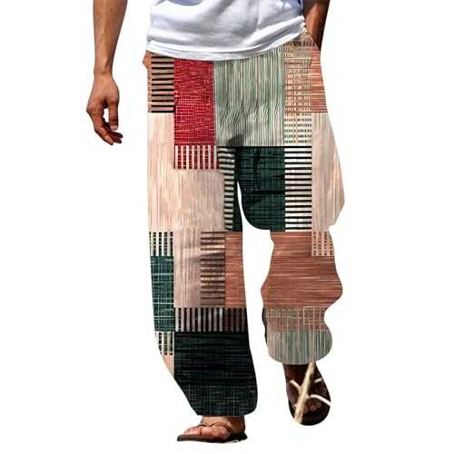 Mens Summer Beach Trousers, Track Pants Mens Loose Fit Mens Cotton 3D Printed Tracksuit Bottoms Loose Fit Elasticated Waist Trousers for Men Traight Casual Lightweight Drawstring Yoga Beach Pants