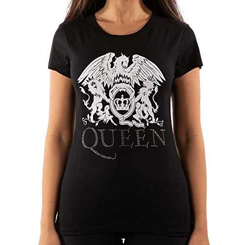 Queen Women's Crest Logo Diamante Black T-Shirt