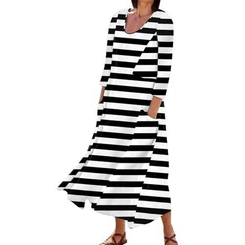 Cotton Summer Dresses With Sleeves Women'S Summer Dresses With Pockets A Line Dresses Loose Fitting Dress T-Shirt Dress Plus Size Holiday Dresses Baggy Dresses Maternity Clothes 3/4 Sleeve Dresses