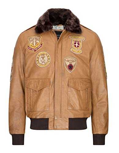 TruClothing Mens Real Leather Bomber Jacket Aviator Flying Air Force Antique Brown Tan