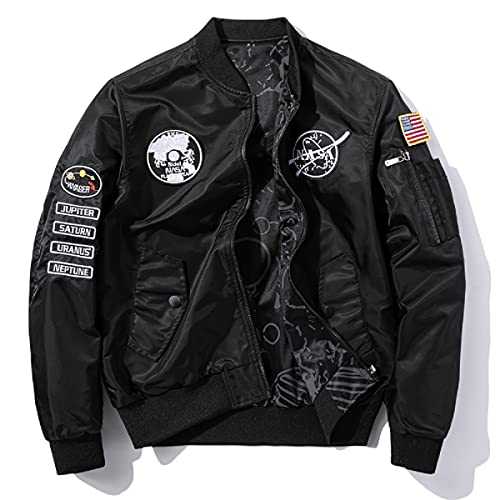 CORIRESHA Reversible NASA Bomber Jacket with Embroidery Badges