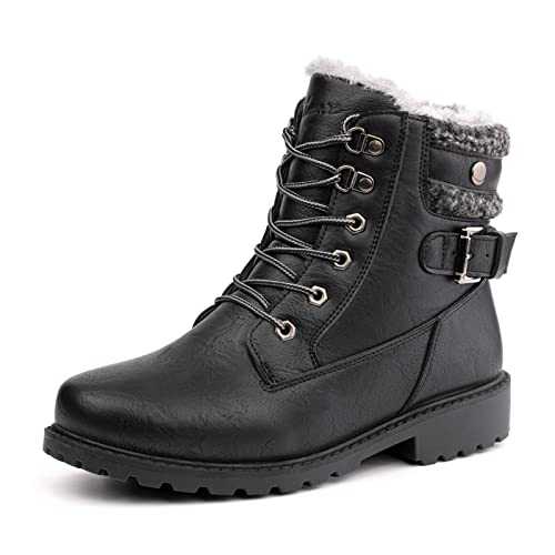 Hitmars Winter Boots Women Ankle Boots Ladies Snow Boots Wide Lace Up Rubber Ankle Boots Warm Comfy Non Slip Boots Cushioned Black Brown Size 3.5-9 UK