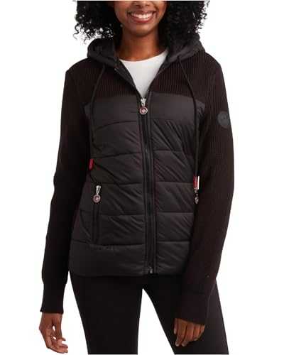 CANADA WEATHER GEAR Women's Sweater - Full Zip Hooded Sweater for Women - Quilted Sweater Top with Knit Sleeves & Yoke S-XL