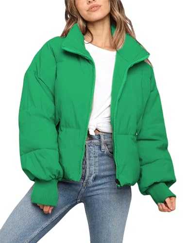 Uaneo Womens Casual Padded Full Zip Stand Collar Long Sleeve Puffer Jackets