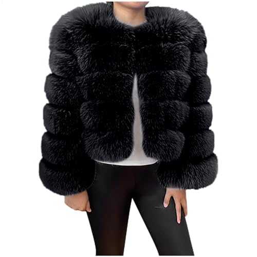 Yolimok Women's Warm Winter Coat Plus Size Faux Fur Cropped Jacket Plush Warm Bubble Chav Coat Thicker Teddy Bear Jackets Fluffy Puffer Overcoat Outwear Windproof Warm Soft Teddy Jumper Cardigan