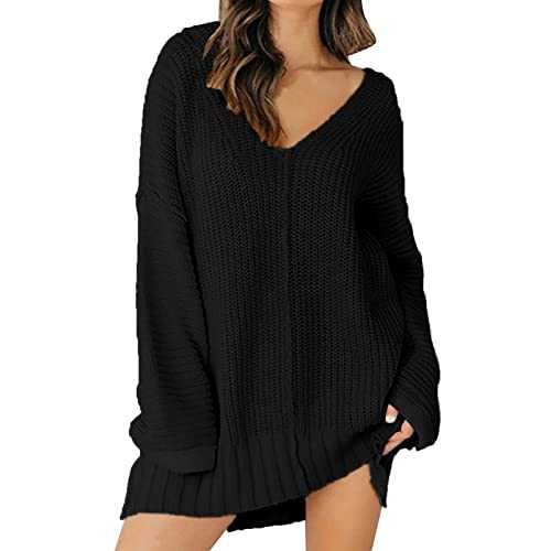 Dresses for Women Big Womens Ladies Loose V Neck Mid Length Dress Knit Sweater Pullover Thin Long Sweaters Women