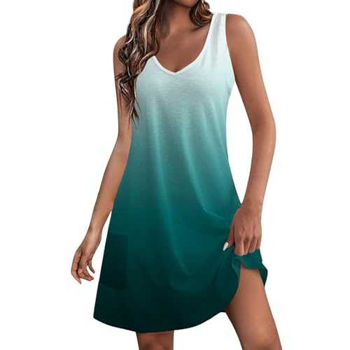 Summer Dresses for Women UK 2024 V Neck Sleeveless Boho Sundresses with Pockets Fashion Beach Dress