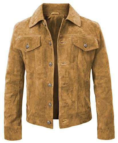 Suede Trucker Jacket Men - Mens Brown Western Style Cowboy Suede Leather Coat