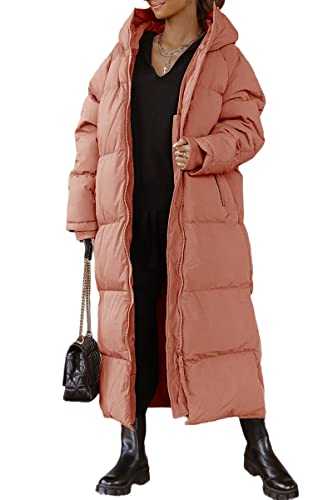 Shanfetl Women's Winter Puffer Jacket, Blue, Large, Long Sleeve, Hooded, Quilted Coat with 2 Welt Pockets