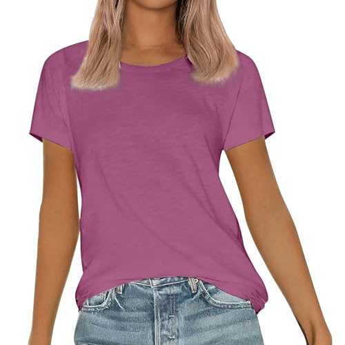 Womens Sporty T Shirts Short Sleeve Tops for Women UK Round Neck Lightweight T-Shirt Summer Stretch Tunic Top Basic Tee Tops Solid Colour Pullover Ladies Blouses Loose T Shirt Size S-3XL