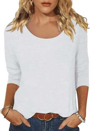 Woffccrd Womens Casual 3/4 Sleeve Scoop Neck Tee Shirts Solid Color Basic Top Blouses
