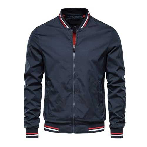 Summer Jacket For Men, Long Sleeves Thin Baseball Jackets Lightweight Breathable Jackets Windbreaker Casual Sports Running Coats Top Navy L