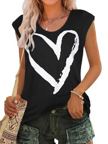 Womens Cap Sleeve Tops Summer Loose Fit Tee Shirt Basic Casual Tunic Blouses