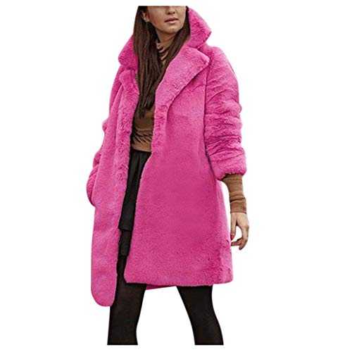 HOOUDO Coats for Women,Autumn Winter Sale Warm Thicken Teddy Bear Soft Solid Fleece Wool Open Front Parka Jacket Overcoat Outerwear Cardigan Pink