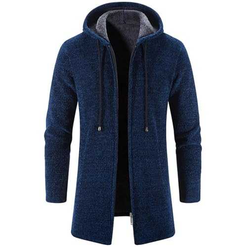 XZLZMYP Men's Wool Woolen Coat Long Hooded Trench Coat Winter Casual Jacket Elegant Slim Fit Overcoat with Zipper Solid Casual Padded Warm Outdoor Business Overcoat