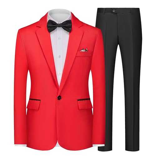 Mens Suits Slim Fit 2 Piece Dress Suits Tuxedo Jacket Blazer Pants Set for Wedding Business Prom