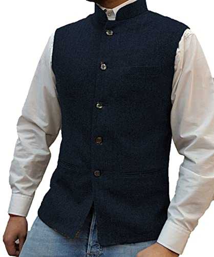 Mens Herringbone Wool Vests Suit Business Tweed High Collar Waistcoats Slim Fit