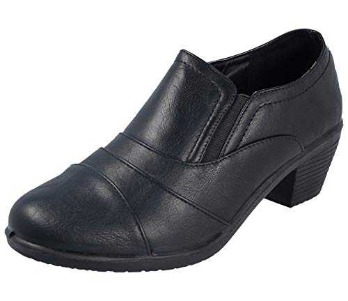 Ladies Black PU Pixie Trouser Shoes Ankle Boots With Low Block Heel