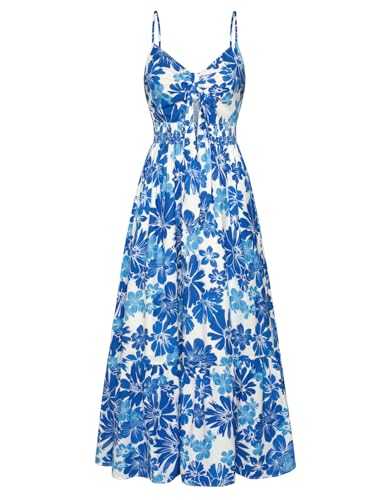 GRACE KARIN Women Long Floral Flowy Swing Dresses Spaghetti Strap Beach Swing Sundress Backless Strappy Dress