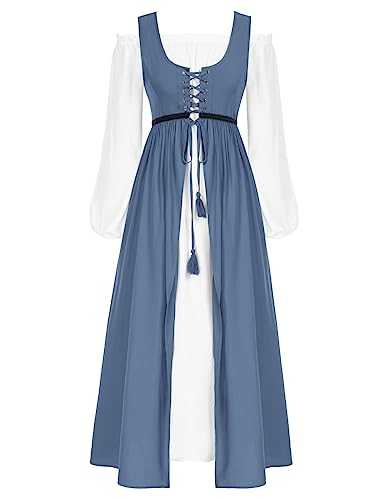 Scarlet Darkness Women Renaissance Dress Peasant Medieval Dress Short Sleeve Maxi Dress