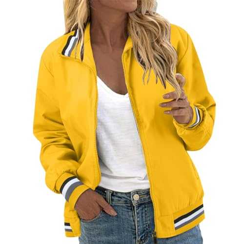 Duohropke Bomber Jacket Women's Short Pilot Jacket with Zip College Jacket Oversized Leisure Jacket Spring Leisure Motorcycle Jacket Lightweight Biker Jacket Plain Women's Jacket